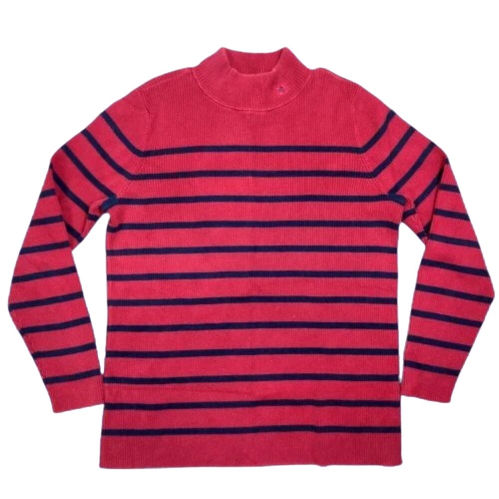 Lauren Ralph Lauren Red Navy Striped Mock Neck Sweater Women’s 1X Cotton